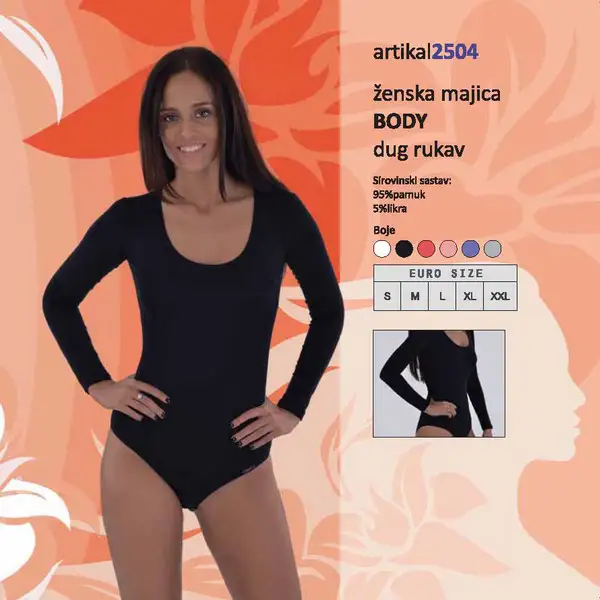 Ženski body, dug rukav - Nagard, 2504